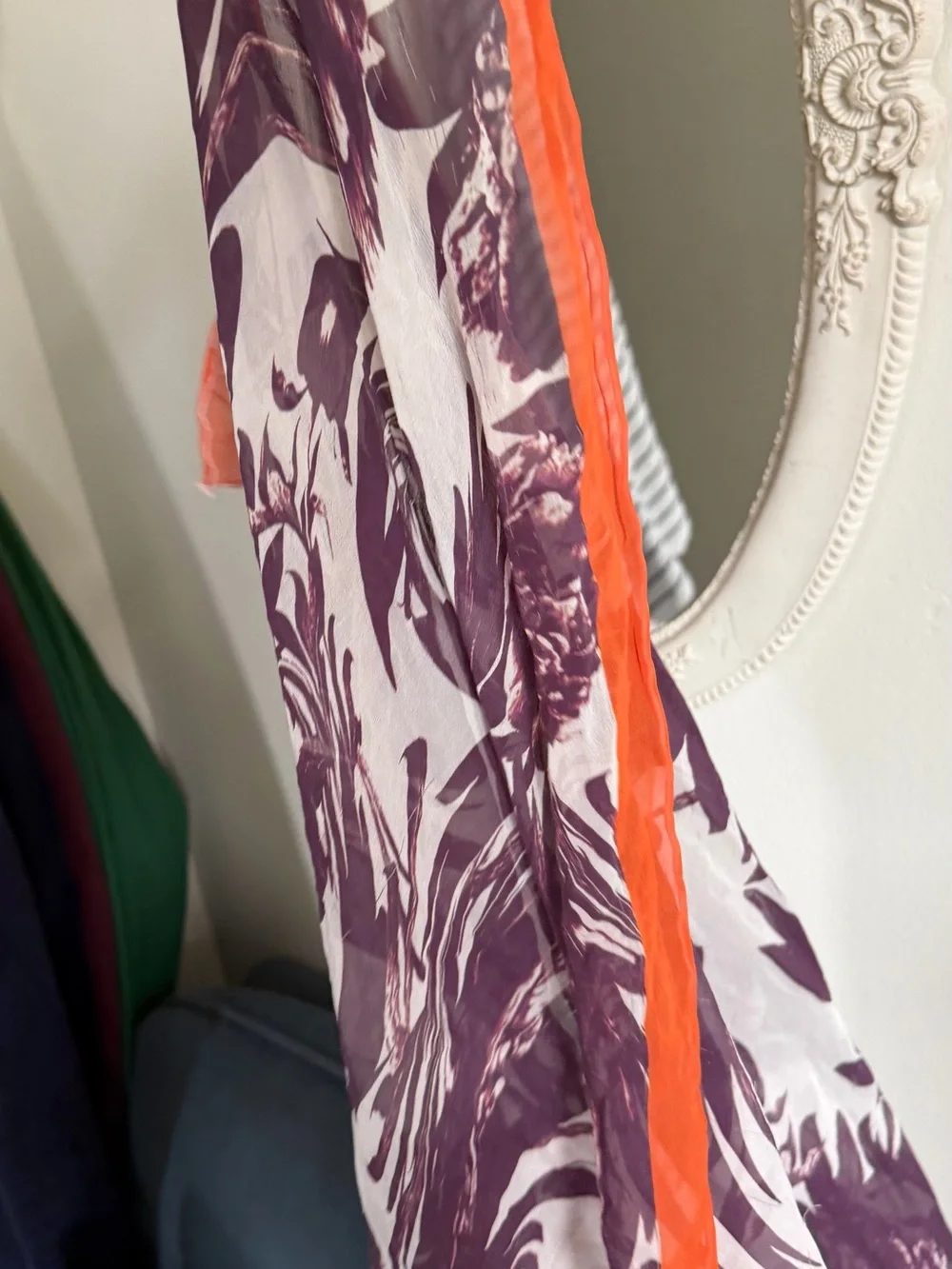 Purple Floral Maxi Skirt with Orange Trim